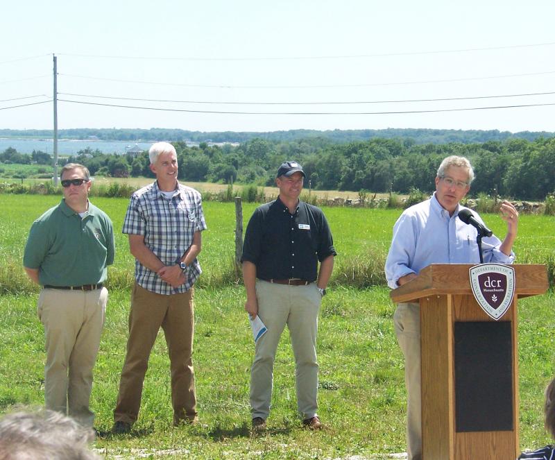 State Rep. Bill Straus addresses the crowd. Straus was a member of Mattapoisett's Conservation Commission in the 1980s. BY MATTHEW BERNAT